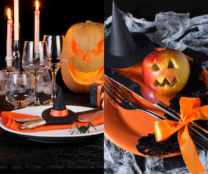 pumpkins and witches table setting