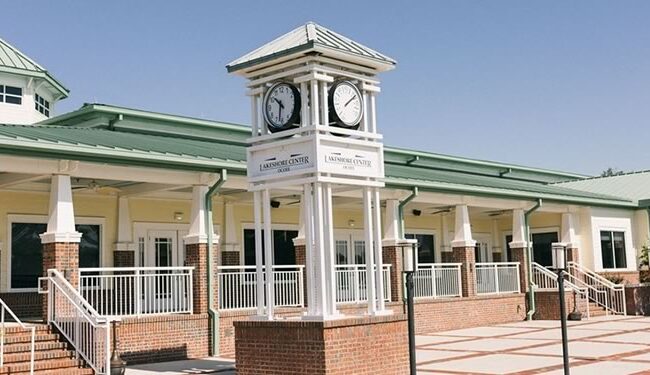 Ocoee Lakeshore Center Lakeside Patio and clock tower