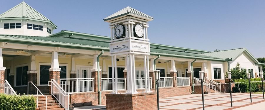 Ocoee Lakeshore Center Lakeside Patio and clock tower