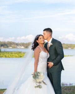 Bride and Groom in front of Starke Lake at Ocoee Lakeshore Center